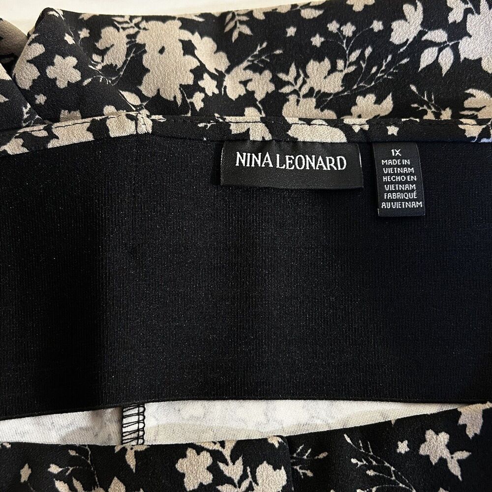 NINA LEONARD Black Floral Pull On Pants Tapered Leg Leggings Stretch Size 1X - Picture 8 of 10